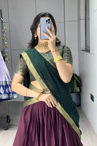 Wine printed ethnic lehenga set with blouse and dupatta
