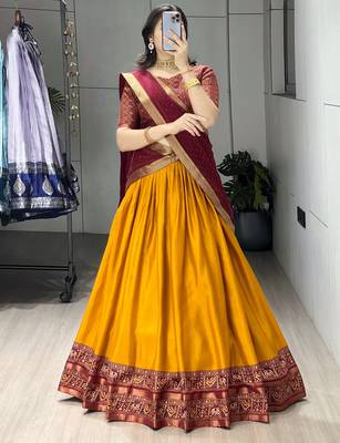 Mustard Printed ethnic Lehenga set with blouse and dupatta 1
