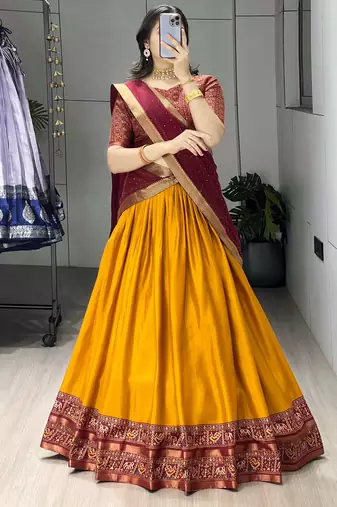 Mustard Printed ethnic Lehenga set with blouse and dupatta