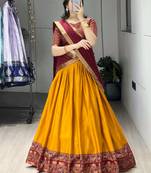Mustard Printed ethnic Lehenga set with blouse and dupatta