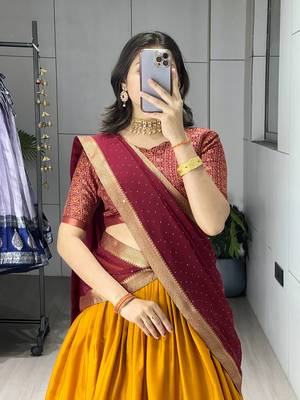 Mustard Printed ethnic Lehenga set with blouse and dupatta 4