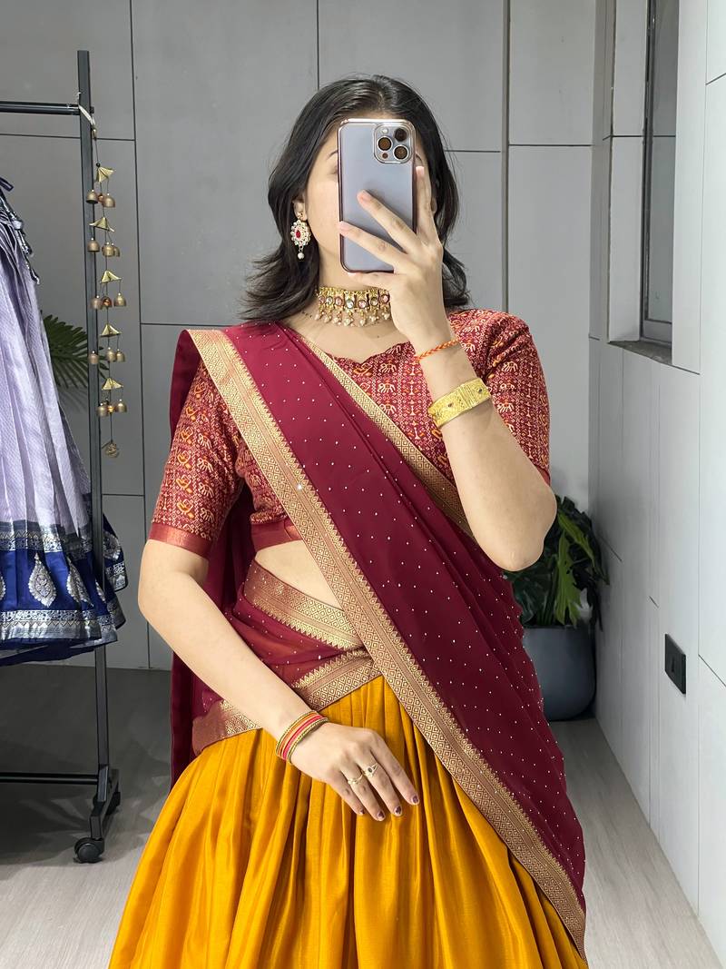 Mustard Printed ethnic Lehenga set with blouse and dupatta