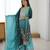 Aqua blue chinon silk palazzo set with intricate embroidery work