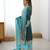 Aqua blue chinon silk palazzo set with intricate embroidery work