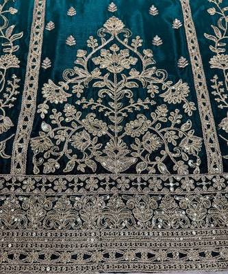 Aqua blue chinon silk palazzo set with intricate embroidery work 7