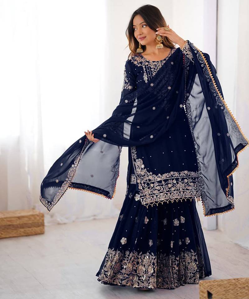 Georgette sharara set intricate embroidery work