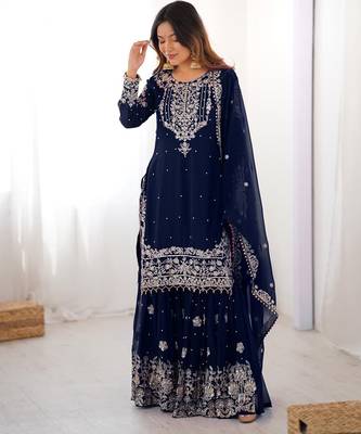 Georgette sharara set intricate embroidery work 3