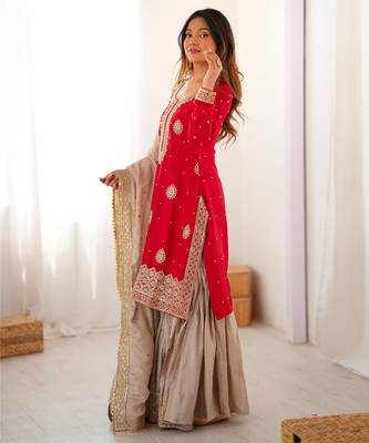 Beige sharara set with intricate embroidery work 3