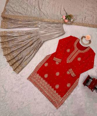 Beige sharara set with intricate embroidery work 6