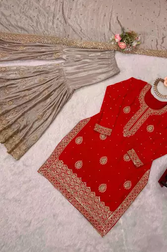 Beige sharara set with intricate embroidery work