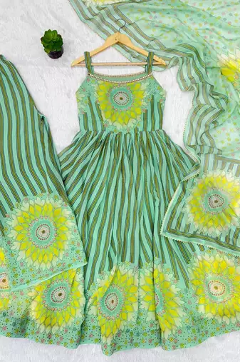 Blue georgette printed anarkali set