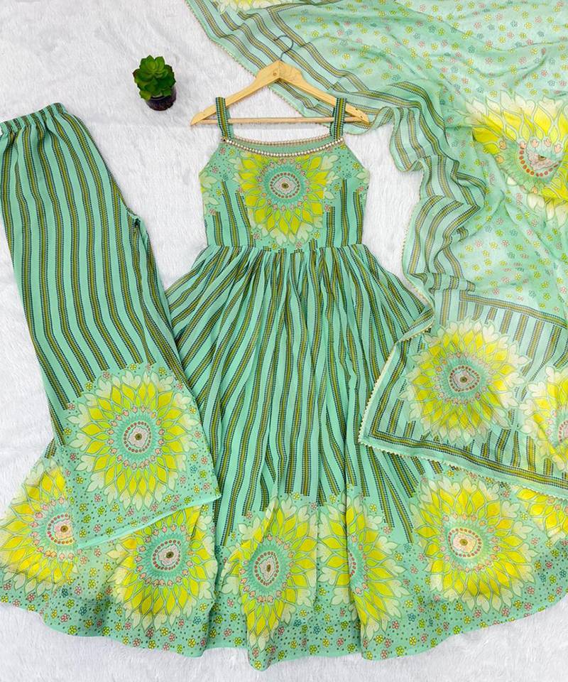 Blue georgette printed anarkali set