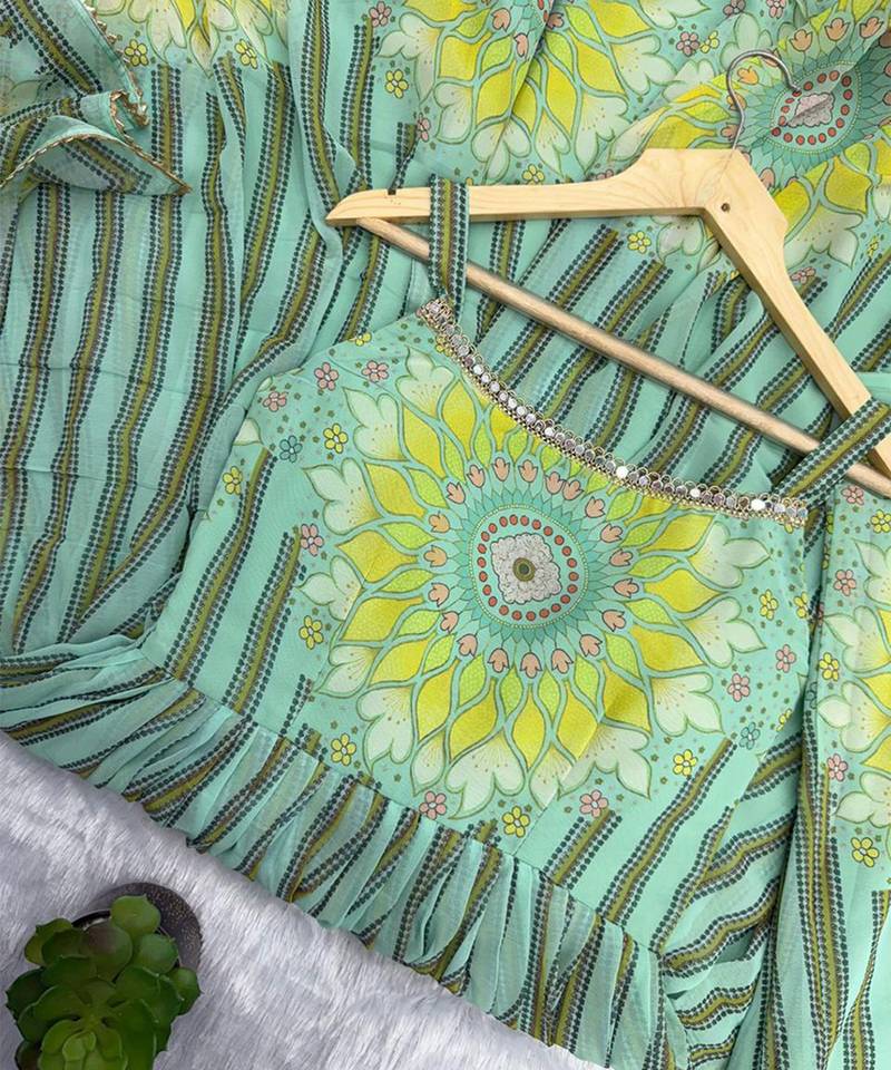 Blue georgette printed anarkali set