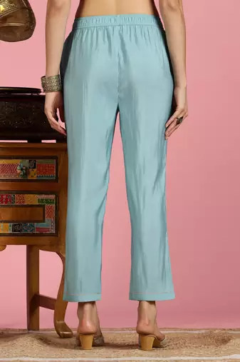 Aqua-blue silk embroidered Co-ord set 