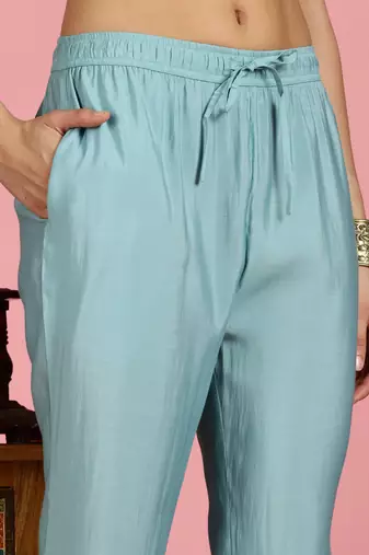 Aqua-blue silk embroidered Co-ord set 
