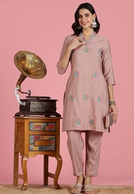 Mauve silk embroidered Co-ord set  1