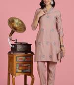 Mauve silk embroidered Co-ord set 