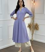 Purple cotton embroidered Kurta Set