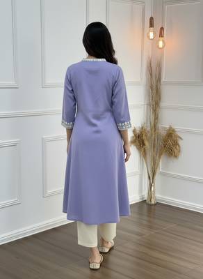 Purple cotton embroidered Kurta Set 2