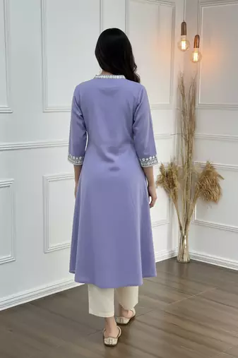 Purple cotton embroidered Kurta Set