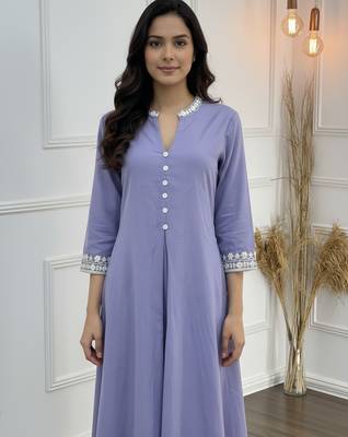 Purple cotton embroidered Kurta Set 3