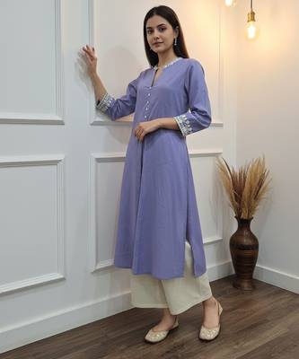 Purple cotton embroidered Kurta Set 4