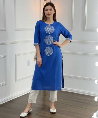 Blue cotton embroidered Kurta Set 2