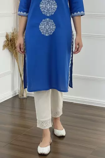 Blue cotton embroidered Kurta Set