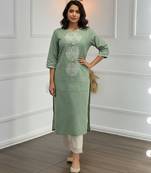 Green cotton embroidered Co-ord set 