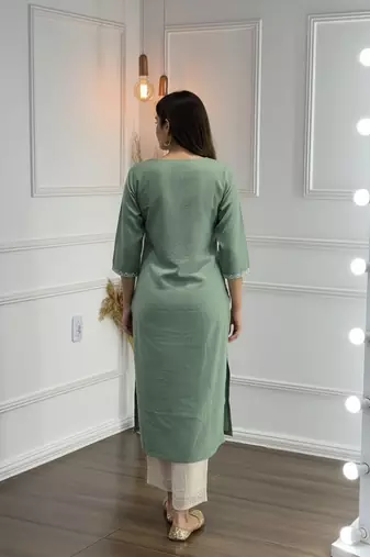 Green cotton embroidered Co-ord set 