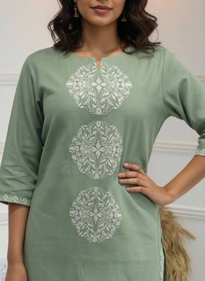 Green cotton embroidered Co-ord set  3
