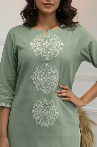 Green cotton embroidered Co-ord set 