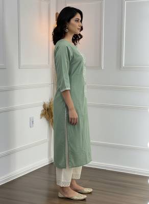 Green cotton embroidered Co-ord set  4