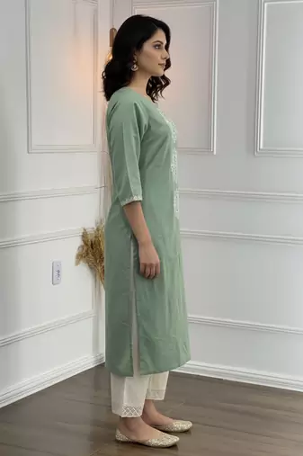 Green cotton embroidered Co-ord set 