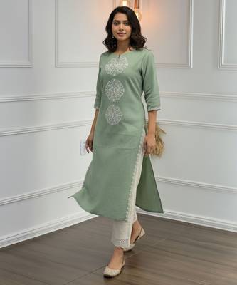 Green cotton embroidered Co-ord set  5