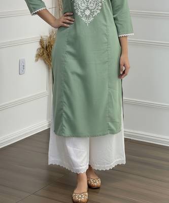 Green cotton embroidered Kurta Set 3