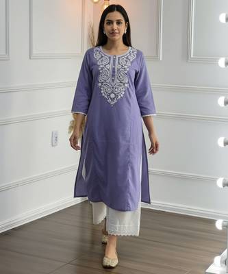 Purple cotton embroidered Kurta Set 1
