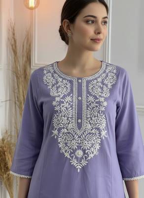 Purple cotton embroidered Kurta Set 2