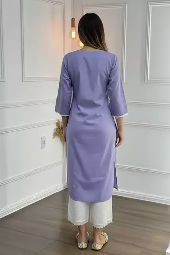 Purple cotton embroidered Kurta Set