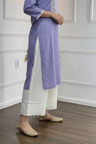 Purple cotton embroidered Kurta Set