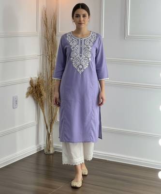 Purple cotton embroidered Kurta Set 5