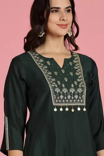 Green silk embroidered Co-ord set 