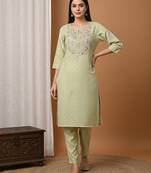 Green silk embroidered Kurta Set