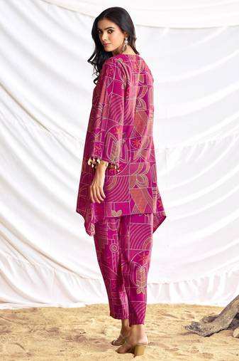 Pink cotton embroidered Co-ord set 