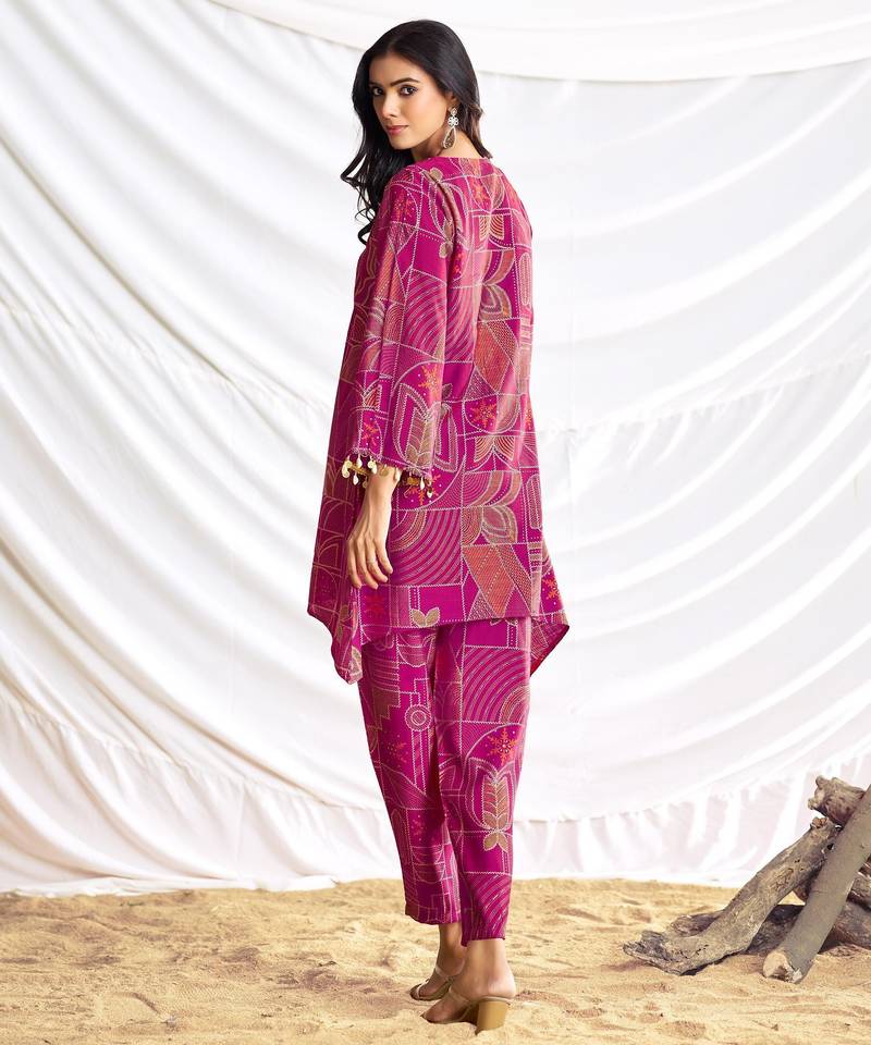 Pink cotton embroidered Co-ord set 