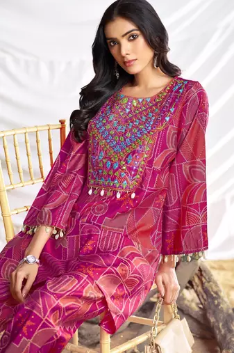 Pink cotton embroidered Co-ord set 