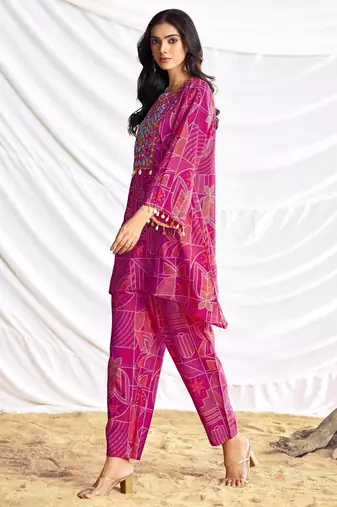 Pink cotton embroidered Co-ord set 