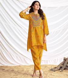 Mustard cotton embroidered Co-ord set 