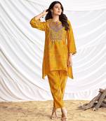 Mustard cotton embroidered Co-ord set 