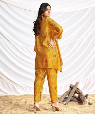 Mustard cotton embroidered Co-ord set  3